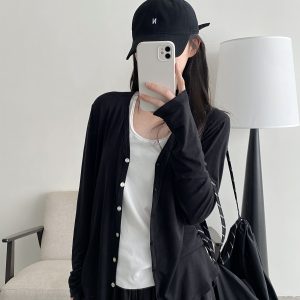 Women's Lightweight Sun Protection Cardigan - Loose Fit Long Sleeve Tencel Acetate Knit Top for Spring & Summer