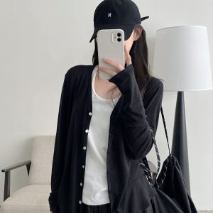 Women's Lightweight Sun Protection Cardigan - Loose Fit Long Sleeve Tencel Acetate Knit Top for Spring & Summer