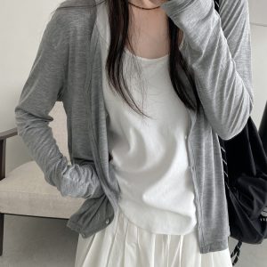 Women's Lightweight Sun Protection Cardigan - Loose Fit Long Sleeve Tencel Acetate Knit Top for Spring & Summer
