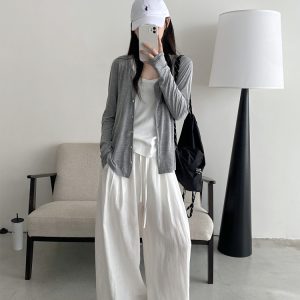 Women's Lightweight Sun Protection Cardigan - Loose Fit Long Sleeve Tencel Acetate Knit Top for Spring & Summer