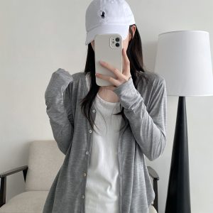 Women's Lightweight Sun Protection Cardigan - Loose Fit Long Sleeve Tencel Acetate Knit Top for Spring & Summer