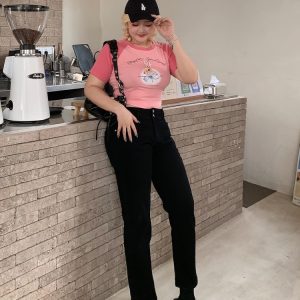 Women's Little Rabbit Graphic T-Shirt - Round Neck, Short Sleeve, Summer Loose Fit, Flattering Casual Top