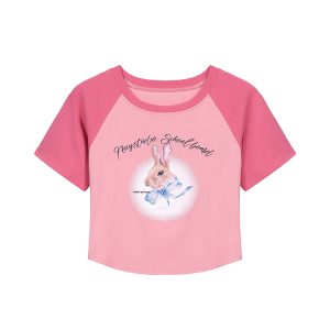 Women's Little Rabbit Graphic T-Shirt - Round Neck, Short Sleeve, Summer Loose Fit, Flattering Casual Top