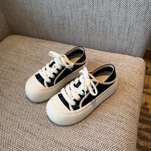 Women's Little White Lace-Up Sneakers - 2025 Trendy Ugly Cute Genuine Leather Casual Shoes with Thick Sole and Height-Increasing Design