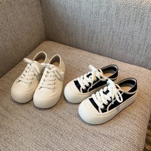 Women's Little White Lace-Up Sneakers - 2025 Trendy Ugly Cute Genuine Leather Casual Shoes with Thick Sole and Height-Increasing Design