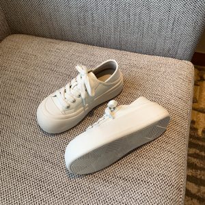 Women's Little White Lace-Up Sneakers - 2025 Trendy Ugly Cute Genuine Leather Casual Shoes with Thick Sole and Height-Increasing Design