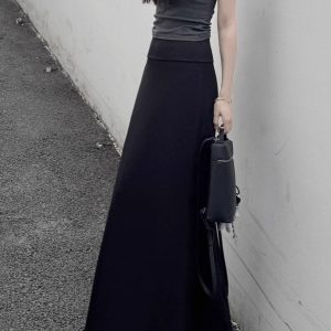 Women's Long High-Waisted A-Line Skirt, Slimming Floor-Length Liquid Ammonia Cotton, Summer Fashion, Elegant Style