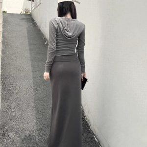 Women's Long High-Waisted A-Line Skirt, Slimming Floor-Length Liquid Ammonia Cotton, Summer Fashion, Elegant Style