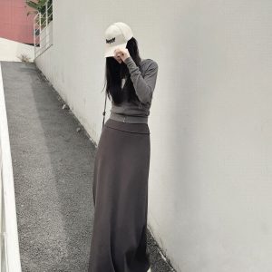 Women's Long High-Waisted A-Line Skirt, Slimming Floor-Length Liquid Ammonia Cotton, Summer Fashion, Elegant Style