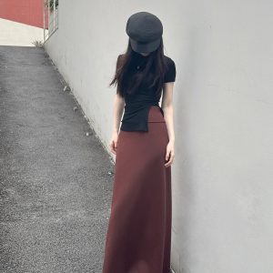 Women's Long High-Waisted A-Line Skirt, Slimming Floor-Length Liquid Ammonia Cotton, Summer Fashion, Elegant Style