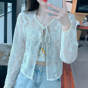 Women's Long Sleeve Sun Protection Shirt Jacket - Summer Knit Lace Cover-Up, Lightweight Shawl Top for Skirts and Dresses