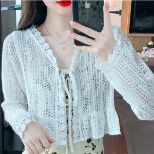 Women's Long Sleeve Sun Protection Shirt Jacket - Summer Knit Lace Cover-Up, Lightweight Shawl Top for Skirts and Dresses