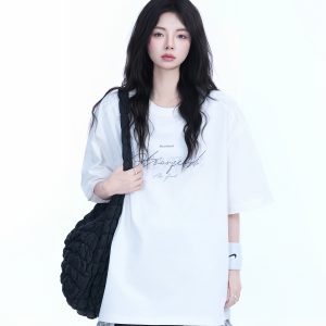 Women's Loose Fit Round Neck T-Shirt with Short Sleeves - Summer Style 'Sit and Eat Until the Mountains are Empty' Graphic
