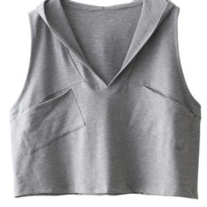 Women's Loose-Fitting Pure Cotton Sleeveless Hoodie Vest with Pockets - Casual Sports Top for Everyday Wear