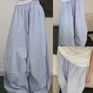 Women’s Loose Straight Wide-Leg Striped Casual Sports Pants - Summer Dance Jazz Pants in American Work Style