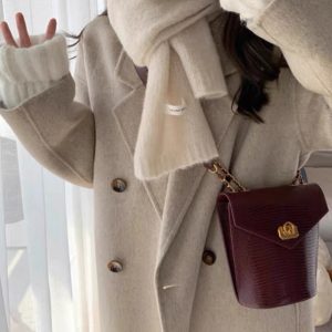 Women's Mid-Length Down Jacket with Cashmere Lining, 2024 Winter Thick Woolen Overcoat in Oatmeal Color