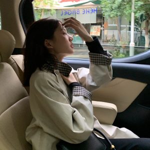 Women's Mid-Length Trench Coat - 2025 Spring Autumn Plaid Chic Style, Small Size, Korean Fashion for Early Fall