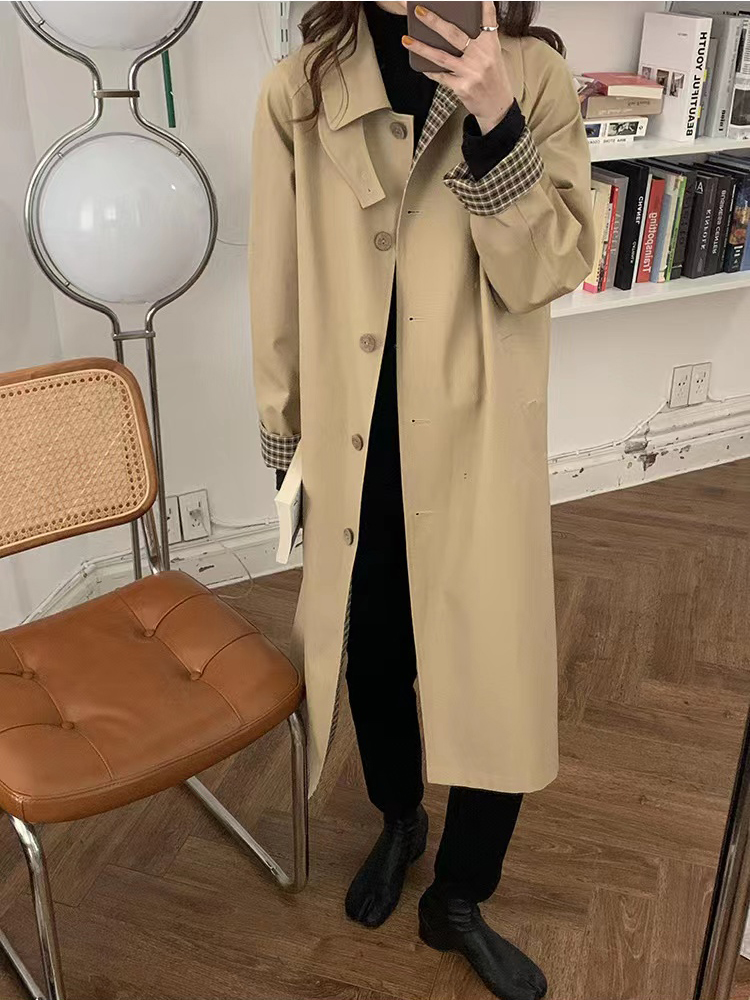Women's Mid-Length Trench Coat - 2025 Spring Autumn Plaid Chic Style, Small Size, Korean Fashion for Early Fall Women's Mid-Length Trench Coat - 2025 Spring Autumn Plaid Chic Style, Small Size, Korean Fashion for Early Fall