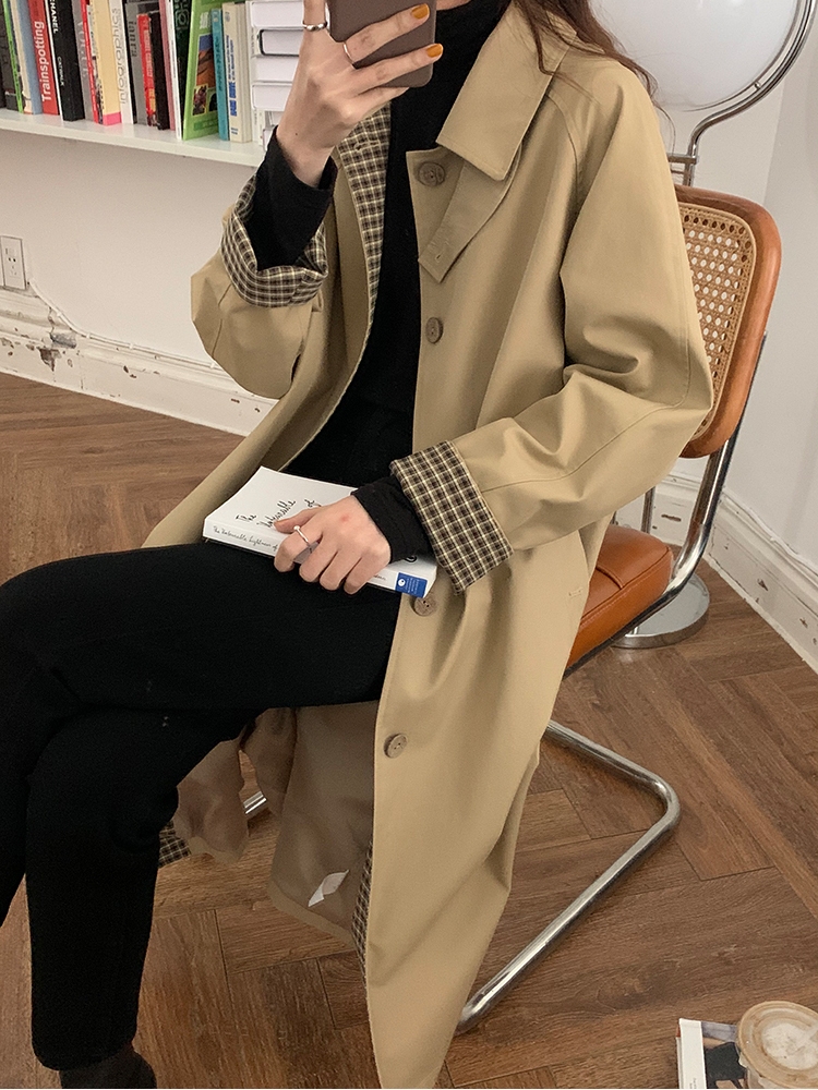 Women's Mid-Length Trench Coat - 2025 Spring Autumn Plaid Chic Style, Small Size, Korean Fashion for Early Fall Women's Mid-Length Trench Coat - 2025 Spring Autumn Plaid Chic Style, Small Size, Korean Fashion for Early Fall
