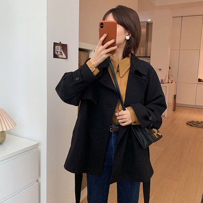 Women's Mid-Length Trench Coat in Khaki - Petite Size, 2024 Korean Style, British-Inspired for Spring and Autumn Fashion Women's Mid-Length Trench Coat in Khaki - Petite Size, 2024 Korean Style, British-Inspired for Spring and Autumn Fashion