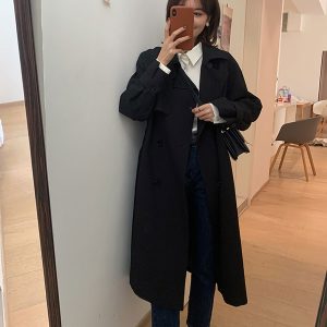 Women's Mid-Length Trench Coat in Khaki - Petite Size, 2024 Korean Style, British-Inspired for Spring and Autumn Fashion