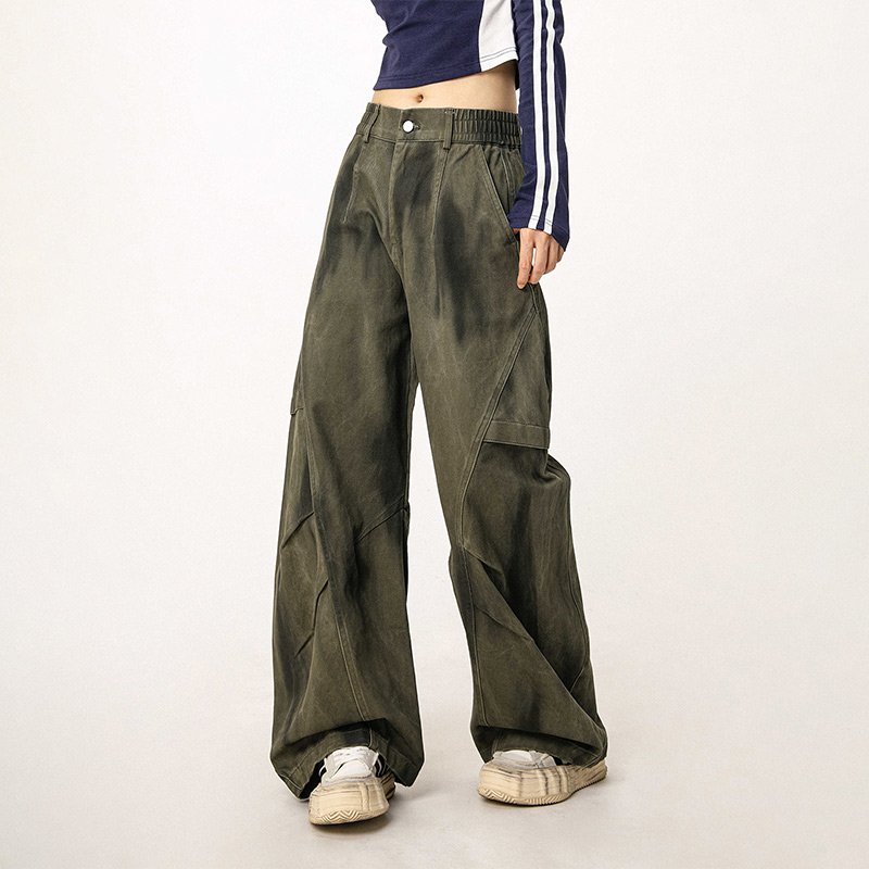 Women's Military Green Loose Straight Wide-Leg Casual Flared Jazz Dance Pants - Comfortable Work Pants for Y2K Style