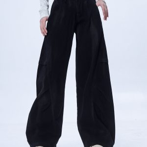 Women's Military Green Loose Straight Wide-Leg Casual Flared Jazz Dance Pants - Comfortable Work Pants for Y2K Style
