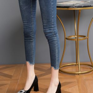 Women's Milk Tea Color Square Toe High Heels with Rhinestone Buckle - Chunky Heel Banquet and Wedding Shoes