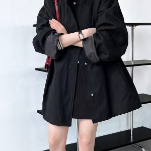 Women's Minimalist Casual Trench Coat for Petite - 2025 Spring Autumn Japanese Workwear with Luxe Feel