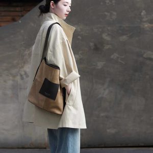 Women's Minimalist Casual Trench Coat for Petite - 2025 Spring Autumn Japanese Workwear with Luxe Feel