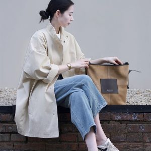 Women's Minimalist Casual Trench Coat for Petite - 2025 Spring Autumn Japanese Workwear with Luxe Feel