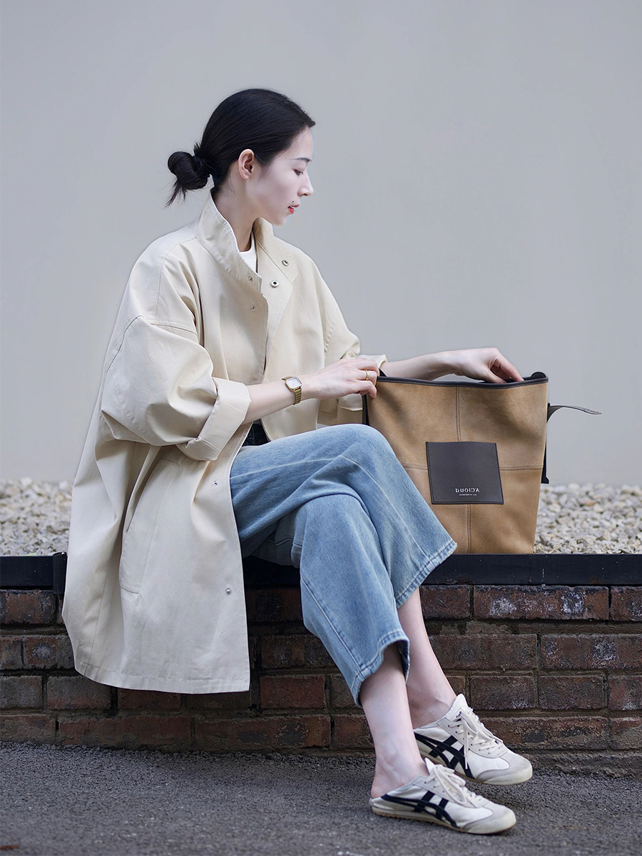 Women's Minimalist Casual Trench Coat for Petite - 2025 Spring Autumn Japanese Workwear with Luxe Feel Women's Minimalist Casual Trench Coat for Petite - 2025 Spring Autumn Japanese Workwear with Luxe Feel