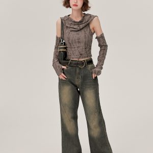 Women's Off-Shoulder Hooded Tank Top - Spicy Girl Wasteland Style, Summer Short Set, American 90s Fashion