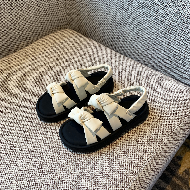 Women's Open-Toe Sandals 2025 Summer Korean Style Sweet Bow Thick-Soled Roman Shoes