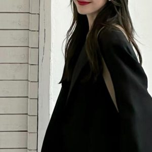 Women's Oversized Black Double-Breasted Suit Jacket - Trendy 2025 Spring Style, Loose Silhouette, High-End Fashion