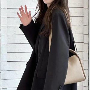 Women's Oversized Black Double-Breasted Suit Jacket - Trendy 2025 Spring Style, Loose Silhouette, High-End Fashion