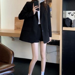 Women's Oversized Black Suit Jacket - Casual High-End Blazer for Petite Sizes, Spring Autumn 2025 Fashion