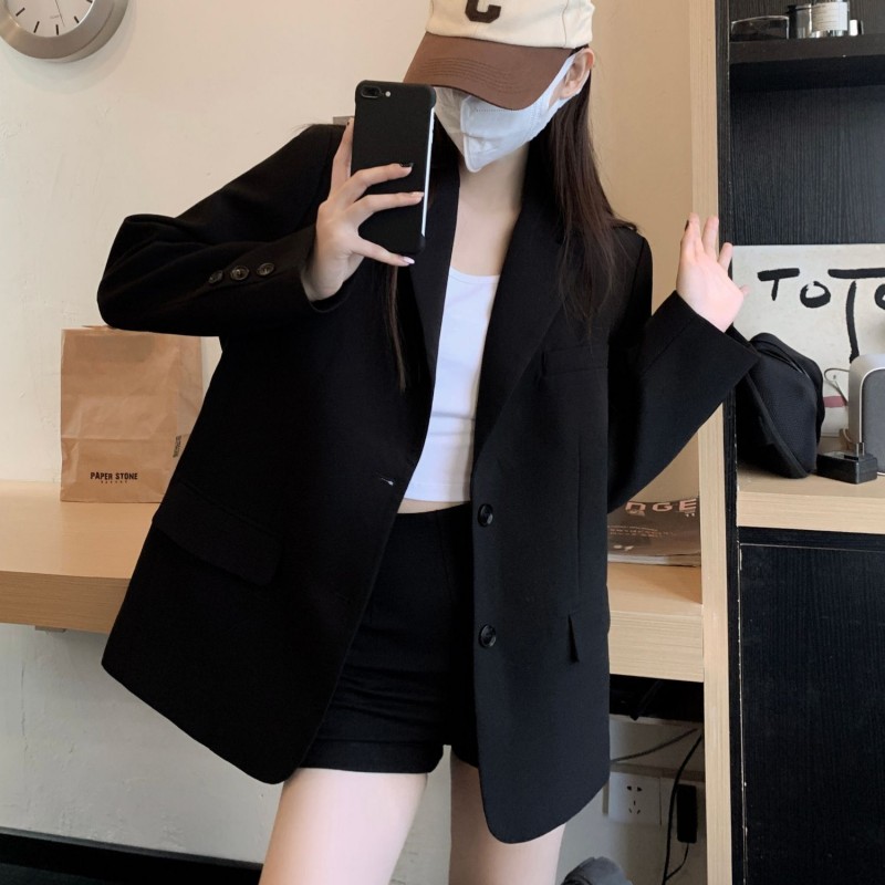 Women's Oversized Black Suit Jacket - Casual High-End Blazer for Petite Sizes, Spring Autumn 2025 Fashion