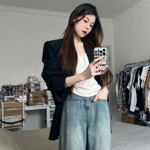 Women's Oversized Black Suit Jacket, Casual Loose Fit Blazer, High-End Feel, Plus Size, Spring Autumn 2025 Fashion