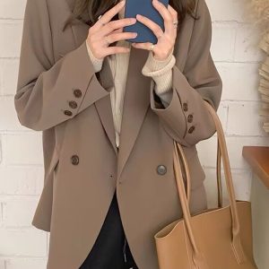 Women's Oversized Black Suit Jacket, Casual Loose Fit Blazer, High-End Feel, Plus Size, Spring Autumn 2025 Fashion