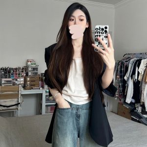 Women's Oversized Black Suit Jacket, Casual Loose Fit Blazer, High-End Feel, Plus Size, Spring Autumn 2025 Fashion