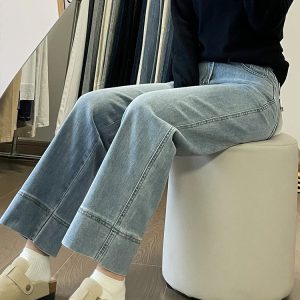 Women's Petite Plus Size Summer Slim Fit Loose Straight Nine-Point Jeans for Curvy Style