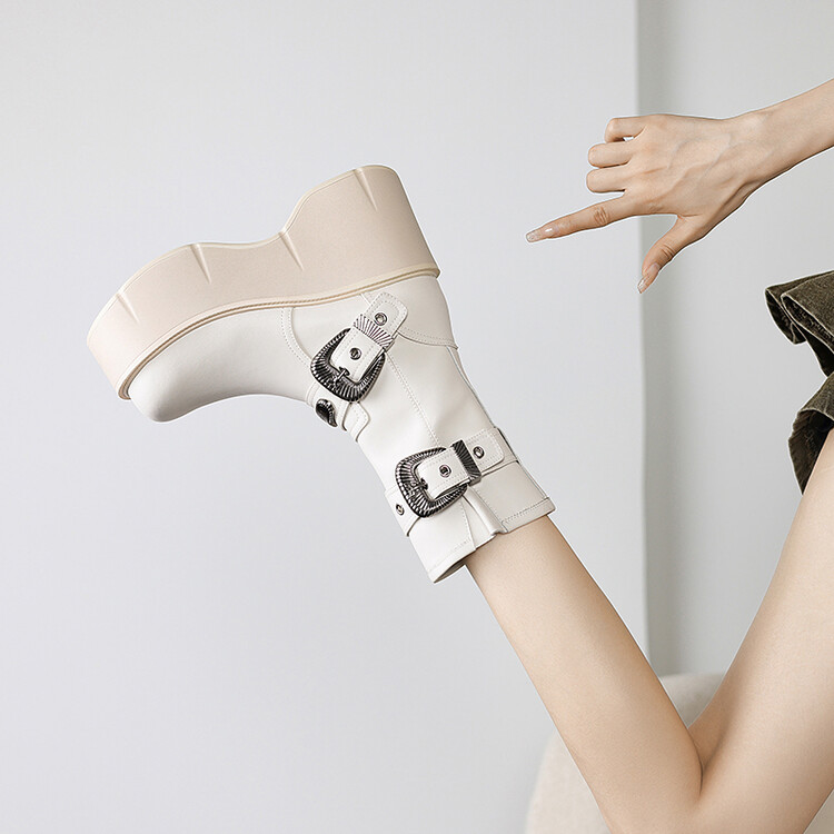 Women's Platform Thick-Soled Martin Boots with Metal Buckle - Fashionable Short Boots for Height Increase, Perfect for Petite Style Women's Platform Thick-Soled Martin Boots with Metal Buckle - Fashionable Short Boots for Height Increase, Perfect for Petite Style