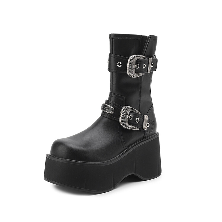 Women's Platform Thick-Soled Martin Boots with Metal Buckle - Fashionable Short Boots for Height Increase, Perfect for Petite Style Women's Platform Thick-Soled Martin Boots with Metal Buckle - Fashionable Short Boots for Height Increase, Perfect for Petite Style