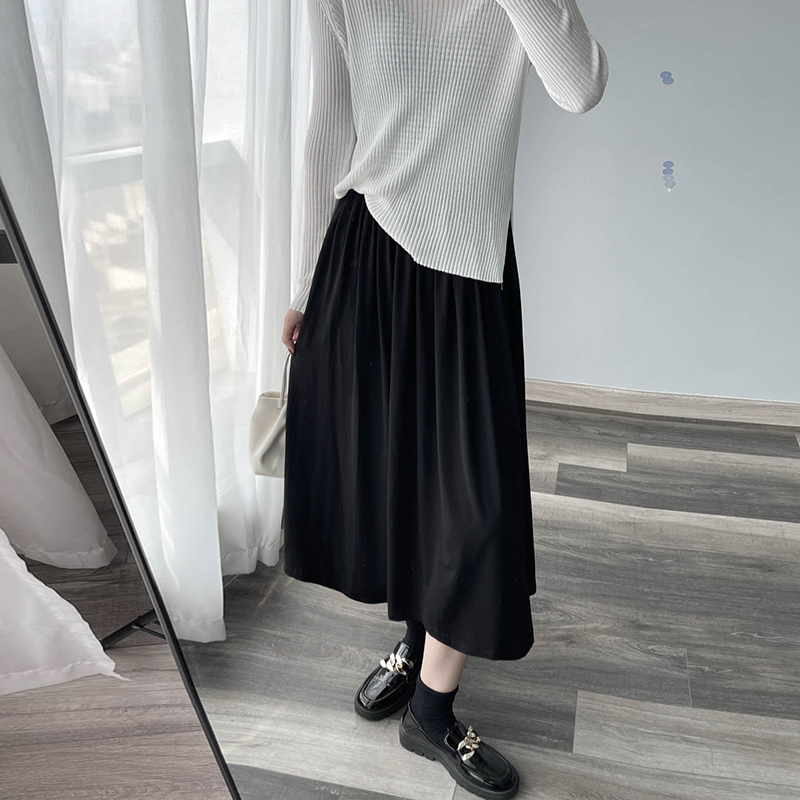 Women’s Pleated Modal Cotton Half-Length Skirt - Wrinkled Draping, Elastic High Waist, Swing Style for Spring & Summer