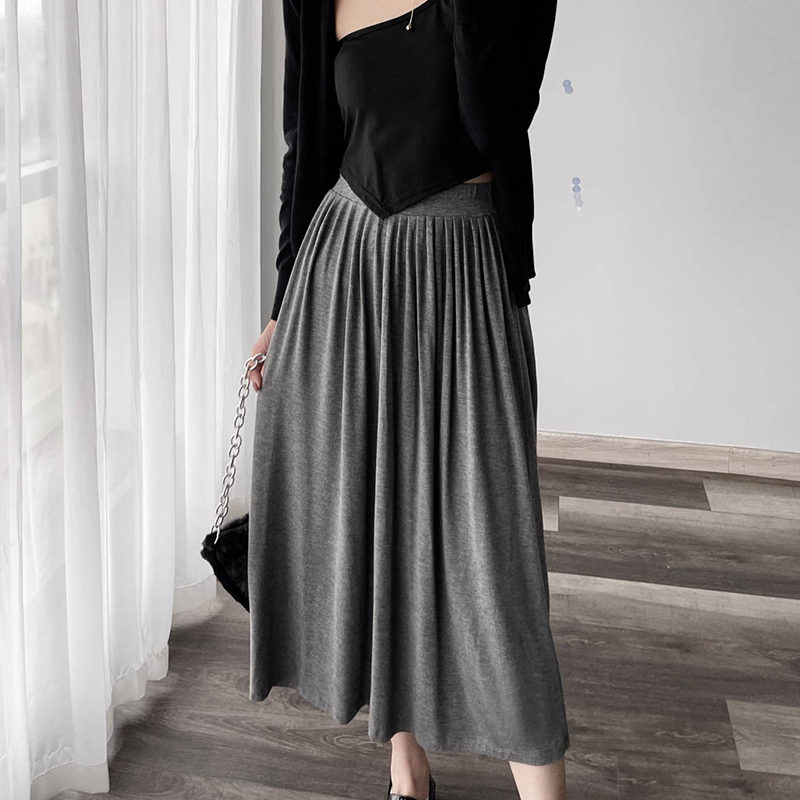 Women’s Pleated Modal Cotton Half-Length Skirt - Wrinkled Draping, Elastic High Waist, Swing Style for Spring & Summer