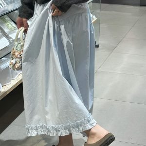 Women's Plus Size Light Blue Lace A-Line Midi Skirt, Slimming Design for Pear-Shaped Body, Trendy 2025 Style