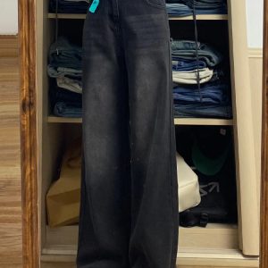 Women's Plus Size Loose Straight Leg Jeans for Short Girls - 2025 BF Style Lazy Slim Wide Leg Pants for Y2K Fashion