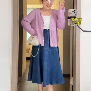 Women's Plus Size Slimming Loose Knitted Cardigan - Spring Ice Silk Solid Color Top for Sun Protection, Unique French Style