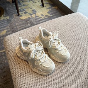 Women's Retro Dad Sneakers - Lace-Up Mesh Breathable Leather Thick-Soled Sports Leisure Shoes for Spring 2025